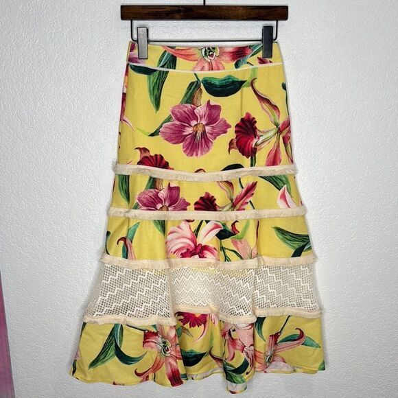 NWT PatBo LAELIA FRINGE TRIM MIDI SKIRT - CANARY Size 0 - Picture 2 of 13